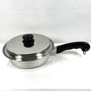VTG Saladmaster Tri-Clad Frying Pan Skillet Saute SS T304S MCM Ebony Vapo Lid 9"